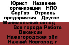 Юрист › Название организации ­ НПО СарГаз › Отрасль предприятия ­ Другое › Минимальный оклад ­ 15 000 - Все города Работа » Вакансии   . Нижегородская обл.,Нижний Новгород г.